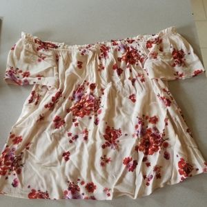 Cute off the shoulder flower dress shirt